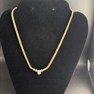 Gold Chain Necklace with Crystal Pendant - Women's Jewelry